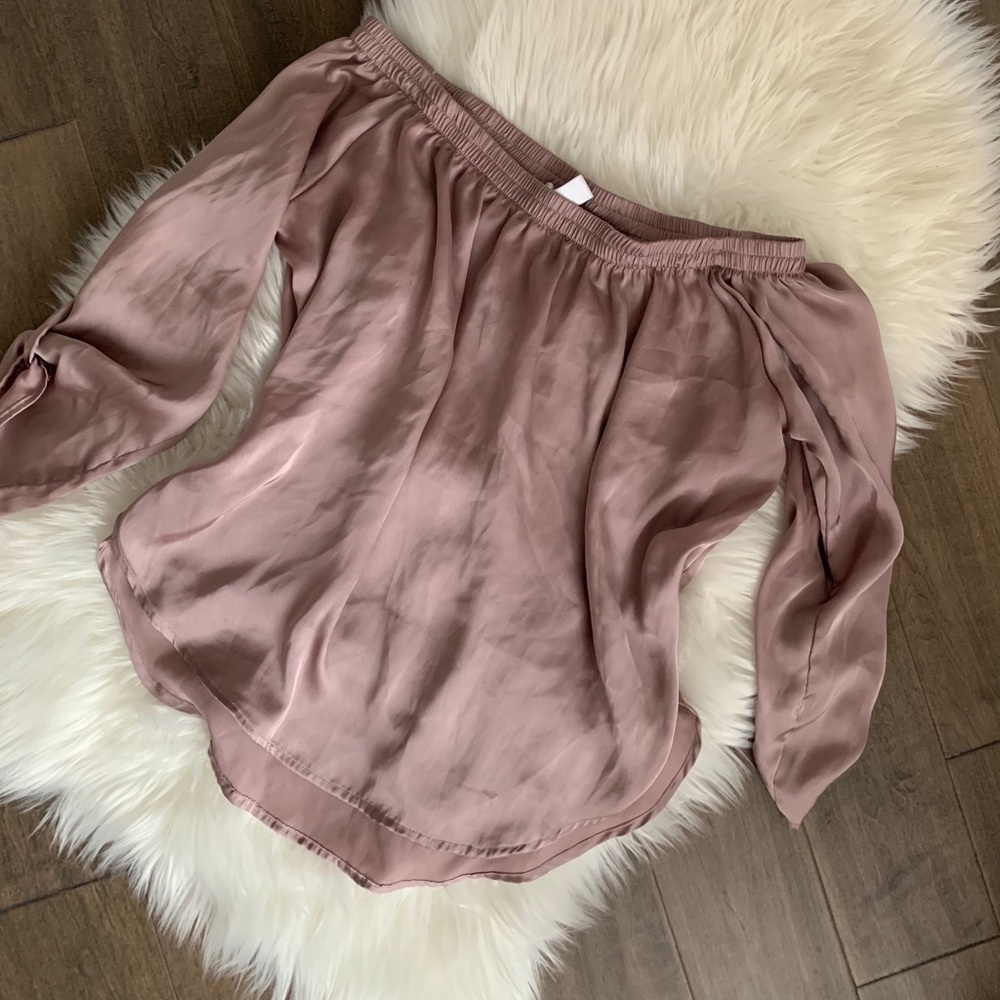 Revamped Dusty Rose Off-Shoulder Satin Blouse